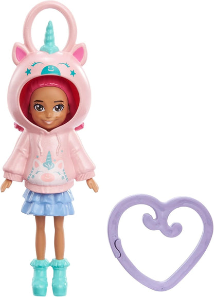 Polly Pocket Hoodie Friends Boneca unicórnio para meninas de 4 anos ou mais