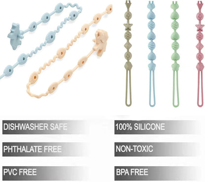 PandaEar Conjunto de 8 prendedores de chupeta de silicone, incluindo 4 tiras de silicone para brinquedos e 4 prendedores de chupeta de peça única para bebês meninos e meninas, ideais para a fase de dentição.