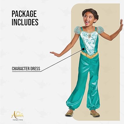 DISGUISE Disfraz oficial clásico de princesa Jasmine de Disney para niños, disfraz de Aladino para niños, disfraz de princesa Jasmine para niñas, disfraz de princesa árabe, disfraz del Día Mundial del Libro para niñas