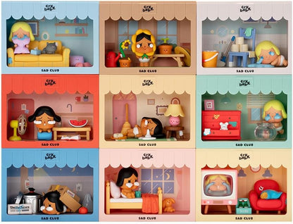 POP MART CRYBABY Sad Club Series Scene Sets Conjunto completo (8 caixas) 2,5 polegadas Articulado Personagem Design Premium presentes para mulheres Caixa surpresa favorita dos fãs Brinquedo colecionável Arte Brinquedo Figura de ação
