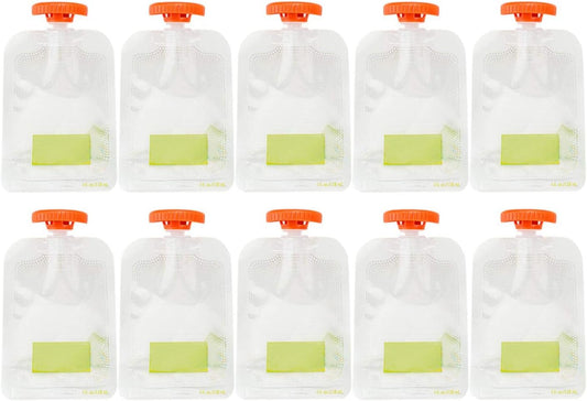 Faderr 10 unidades / conjunto de bolsas de comida para bebê reutilizáveis, bolsas de smoothie para bebês desmamados, sem BPA e PVC, sem vazamento, para uso com fabricante de bolsas de comida para bebês (branco + vermelho)