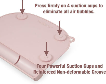 PandaEar Jogo Americano de Silicone com Ventosa (Pacote com 2) para Bebês e Crianças | Jogo Americano Infantil de Grau Alimentício para Mesa de Jantar e Restaurantes | Jogo Americano para Bebê que Adere à Mesa (Rosa + Linho)