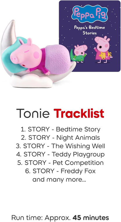 Pacote Toniebox 2 Tonies com 4 Tonies: Peppa Pig - George Pig, Histórias de ninar da Peppa, Peppa Pig - Aprenda com Peppa, Peppa Pig - Na estrada com Peppa, Sunset Red