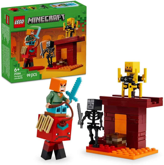 LEGO Minecraft The Nether Lava Battle Building Toy Set com uma figura de Alex, além de Mobs incl. Wither Skeleton, Blaze and a Strider – Presente de aniversário para meninos, meninas e jogadores com mais de 6 anos
