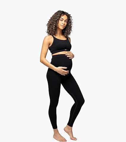 BABYGO® Leggings de maternidade de bambu para gravidez | Compressão suave sobre suporte de colisão | Cintura alta, sem costura e respirável com material de bambu luxuoso