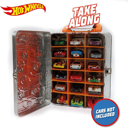 Hot Wheels Estojo de metal para carrinhos na escala 1:64 | Organizador e porta-carrinhos para 18 unidades | Presente ideal para colecionadores e crianças a partir de 3 anos | Tampa com design 3D | (Carrinhos não inclusos)
