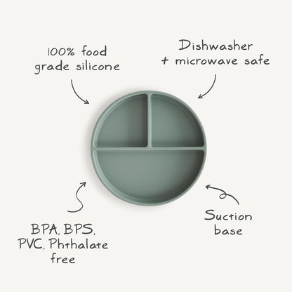 Mushie Prato de silicone com ventosa | Prato dividido antiderrapante para bebês e crianças pequenas | Silicone de qualidade alimentar | Pode ser lavado na lava-louças e usado no micro-ondas | Tomilho seco