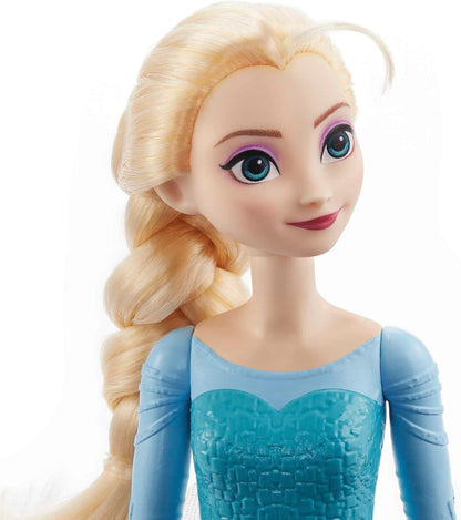 Mattel Boneca Disney Frozen Elsa – Visual do Filme Original | Boneca Articulada com o Vestido Azul Clássico, Capa, Saia, Sapatos e Cabelo Trançado – Inspirada em Disney Frozen, HLW47