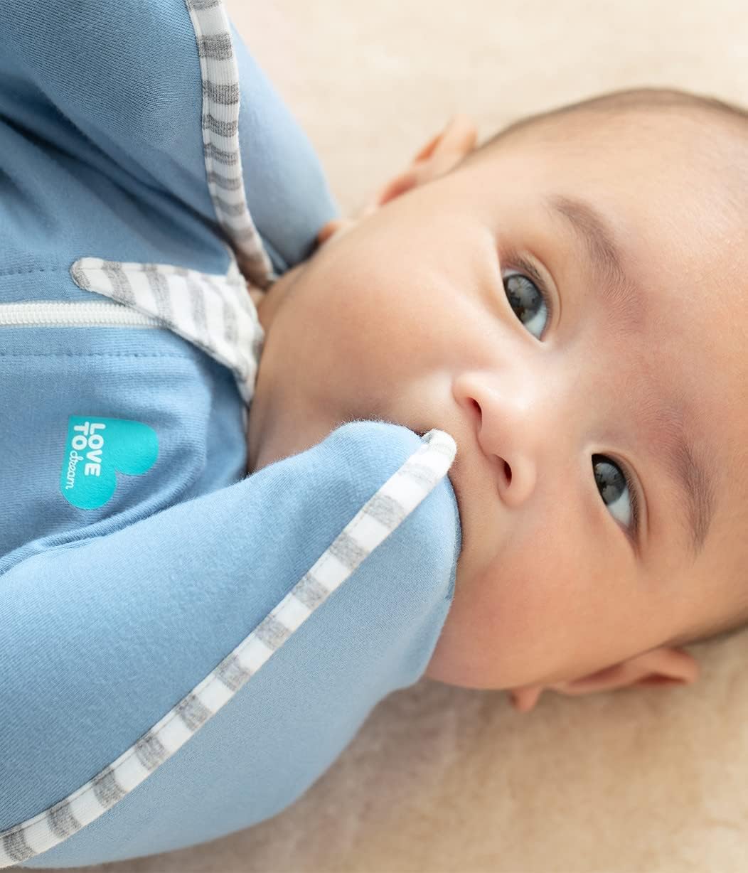 Love To Dream™ Swaddle UP™, Recém-nascido 2,2–3,8 kg – Azul | Ajuste perfeito, promove uma rotina de sono saudável | 1,0 Tog, ideal para primavera e verão (20–24 °C) | Algodão lavável à máquina com zíper duplo