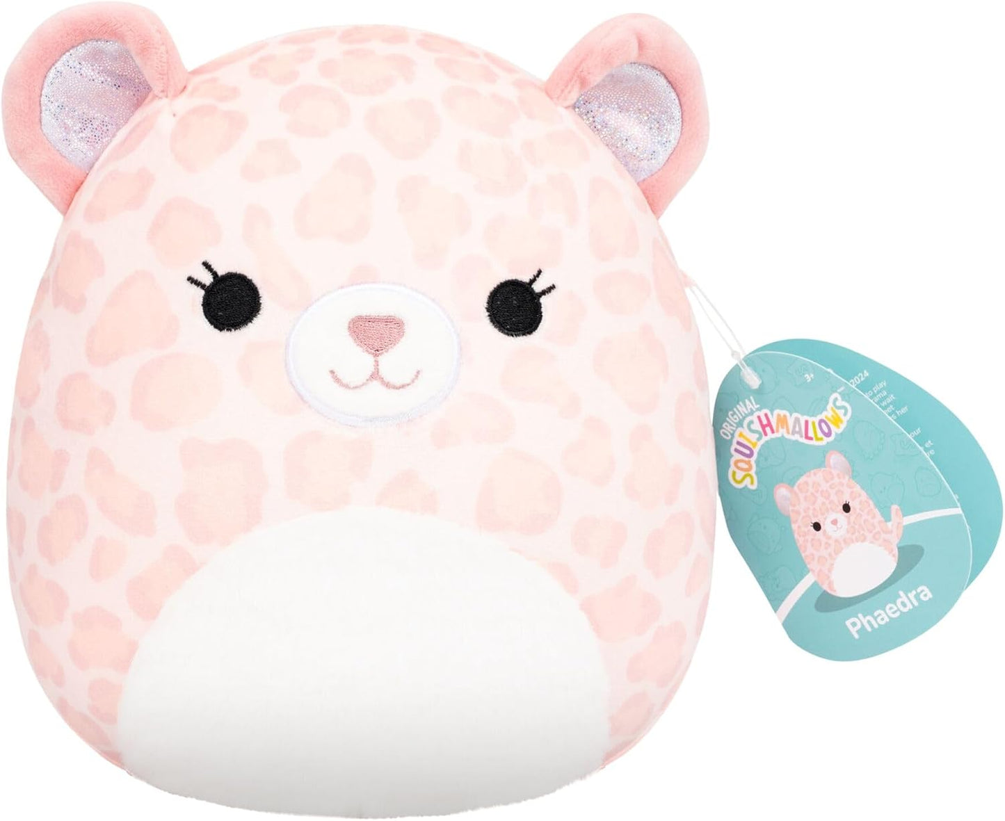 Squishmallows Original de 7,5 Polegadas – Phaedra, a Leopardo Pêssego com Barriga Peludinha e Orelhas Brilhantes – Pelúcia Oficial da Jazwares