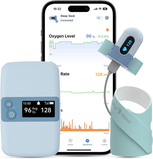 Oxímetro de pulso BabyO2 S2 para bebês, monitor de meia para dormir com estação base, monitoramento de saturação de oxigênio O2 em tempo real, frequência cardíaca, oxímetro para crianças de 0 a 3 anos