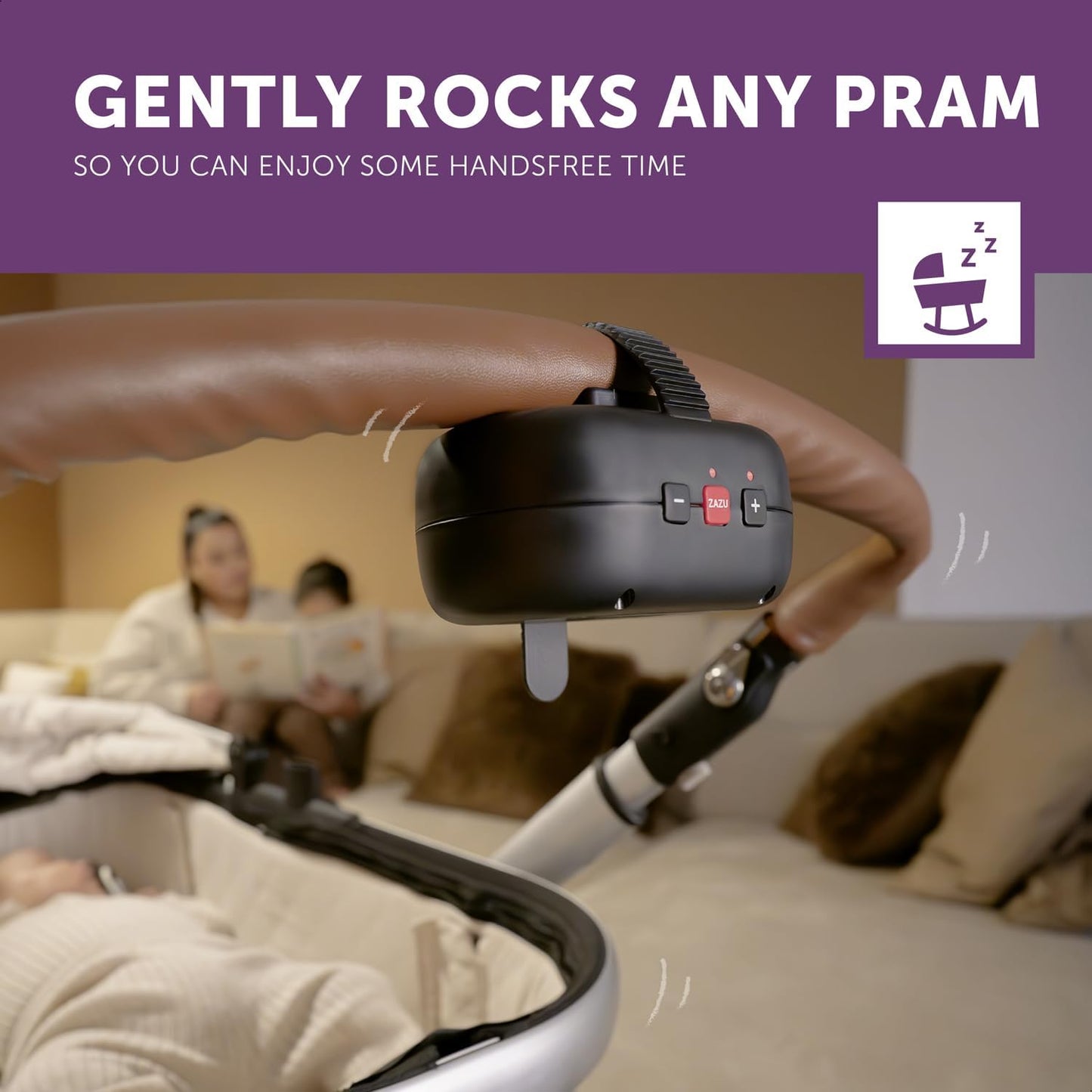 ZAZU Robby Baby Rocker - Cadeira de balanço automática para carrinho de bebê, força ajustável, temporizador de 40 minutos, sensor de choro, bateria de longa duração, resistente à água, ajuste universal