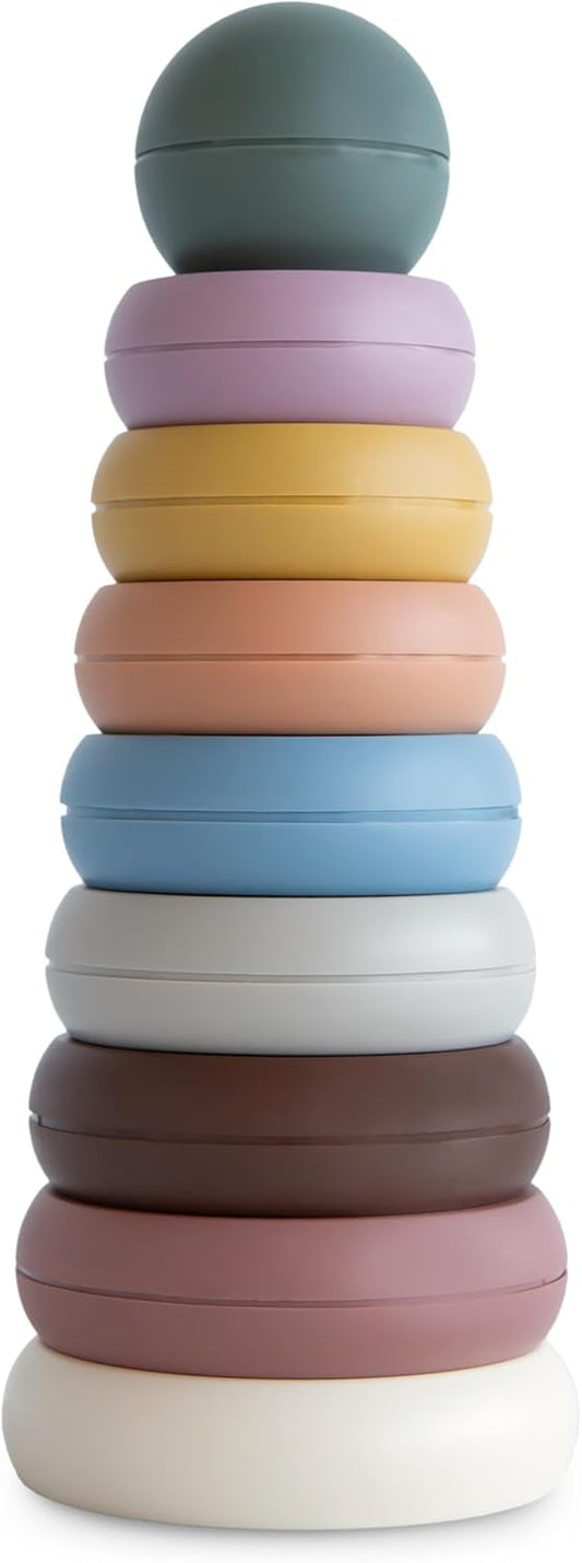 Mushie Brinquedo de empilhar anéis | Torre de anéis educativa para bebês e crianças pequenas | Brinquedo colorido de classificação e empilhamento para crianças a partir de 6 meses | Brinquedo de aprendizagem pré-escolar |