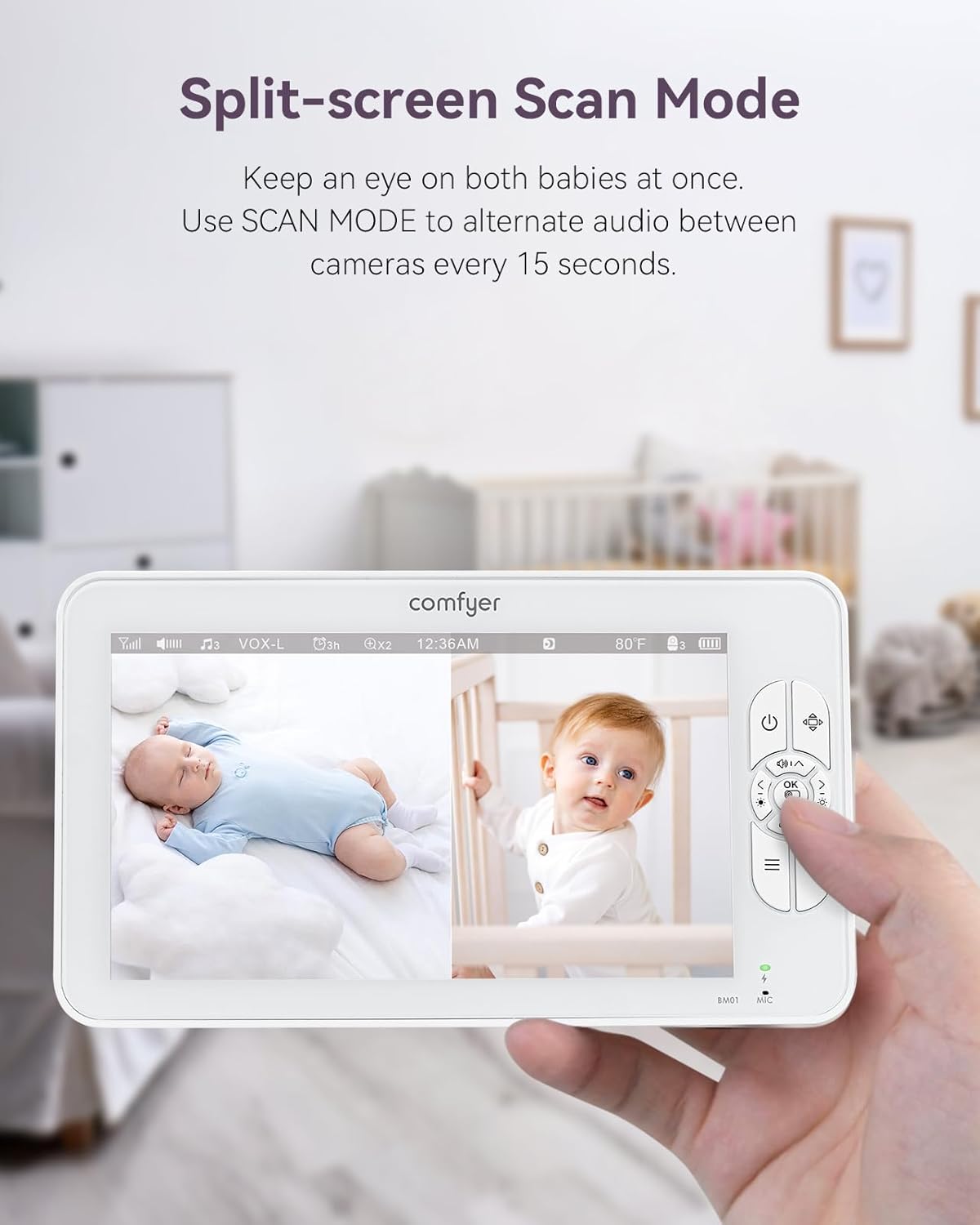 Monitor de bebê com câmera e áudio 1080p, monitor de vídeo HD 720p de 7" sem WiFi, bateria de 4000mAh, monitor de bebê de tela dividida mais confortável sem WiFi, 2 câmeras e visão noturna, monitor de bebê HD de 7" com suporte flexível