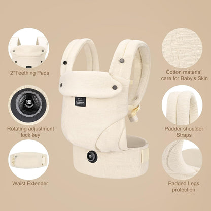 Bebamour Canguru para Bebê para bebês de 3,6 a 14,9 kg, ergonômico, confortável, em algodão, para uso frontal e nas costas, bege.