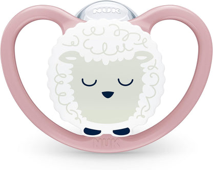 NUK Chupetas Perfect Match Air Night | 18-36 Meses | Brilham no Escuro, Permitem a Circulação de Ar e Previnem Irritações na Pele | 95% de Aceitação pelos Bebês** | Ovelha | 2 Unidades