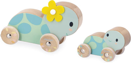 Janod - Conjunto de 2 Tartarugas de Madeira - Brinquedo que rola - Rodas Silenciosas - Brinquedo Educativo - Desenvolve a coordenação motora fina e a imaginação - A partir de 1 ano - J05148
