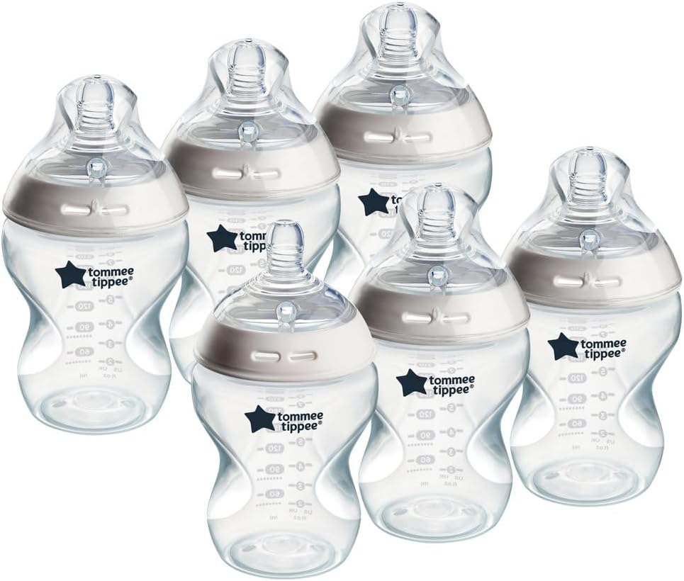 Tommee Tippee Mamadeiras Natural Start para bebês a partir de 0 meses, pacote com 6 unidades de 260ml, com bico de fluxo lento semelhante ao seio materno para uma pega natural, autoesterilizáveis e livres de BPA, essenciais para a alimentação do bebê.