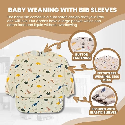 Yum Yum's Babador de silicone para desmame da Baby - Impermeável, fácil de limpar e confortável - Babador de manga comprida para bebês de 6 a 12 meses - Avental multifuncional para alimentação sem sujeira.