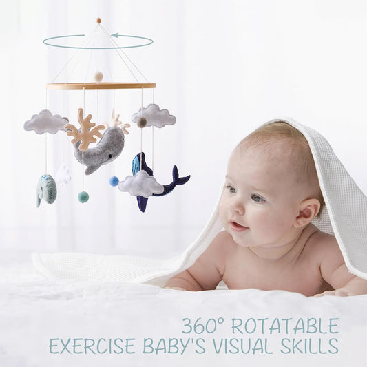Let's Make Baby Móvil de Madera con Bolas, Campana de Viento para Cama de Animales Marinos, móvil para niños y niñas, Regalo Fresco para decoración del hogar
