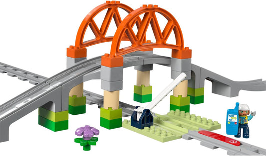 LEGO Conjunto de expansão de trilhos e pontes de trem DUPLO, brinquedo de aprendizagem educacional para crianças de 2 anos ou mais, meninos e meninas, conjunto criativo de construção e reconstrução desenvolve habilidades motoras finas