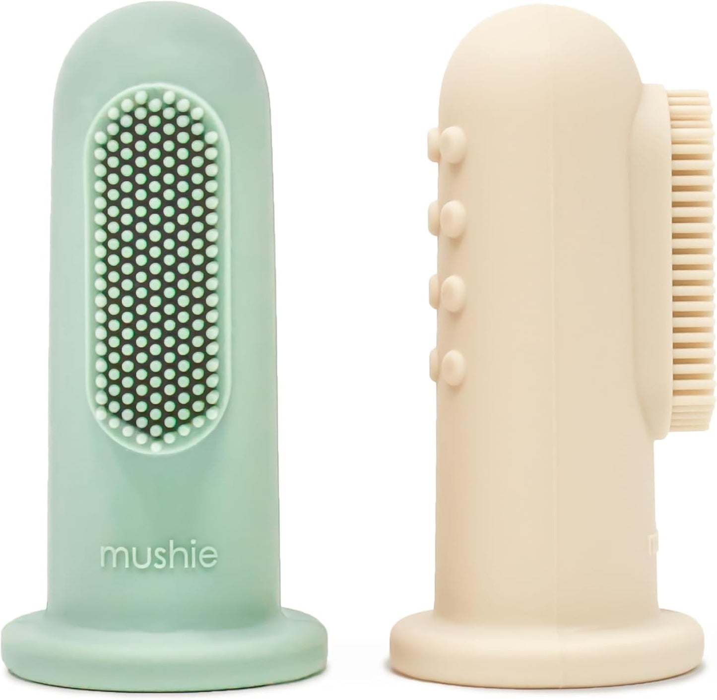 Mushie Escovas de dente de dedo Baby | Conjunto com 2 escovas de dente de silicone para bebês | Primeira escova de dente para bebês, acalma gengivas irritadas | Material: Silicone de qualidade alimentar