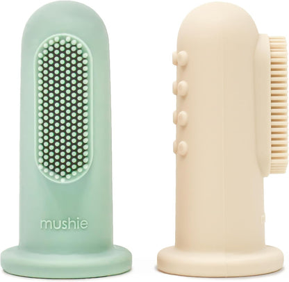 Mushie Escovas de dente de dedo Baby | Conjunto com 2 escovas de dente de silicone para bebês | Primeira escova de dente para bebês, acalma gengivas irritadas | Material: Silicone de qualidade alimentar