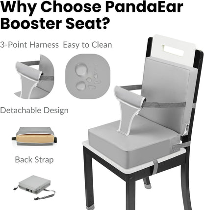 PandaEar Cadeira elevatória infantil para mesa de jantar, cadeira alta portátil, cadeira elevatória de mesa para crianças, almofada elevatória de viagem com encosto e cinto de segurança ajustável para crianças.