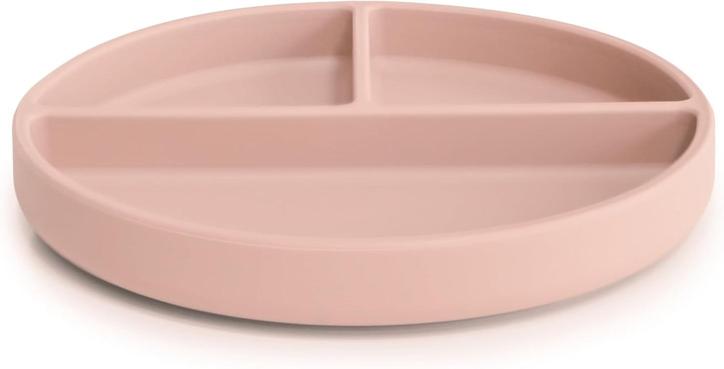 Mushie Prato de silicone com ventosa | Prato dividido antiderrapante para bebês e crianças pequenas | Silicone de qualidade alimentar | Pode ser lavado na lava-louças e usado no micro-ondas | Cor rosa