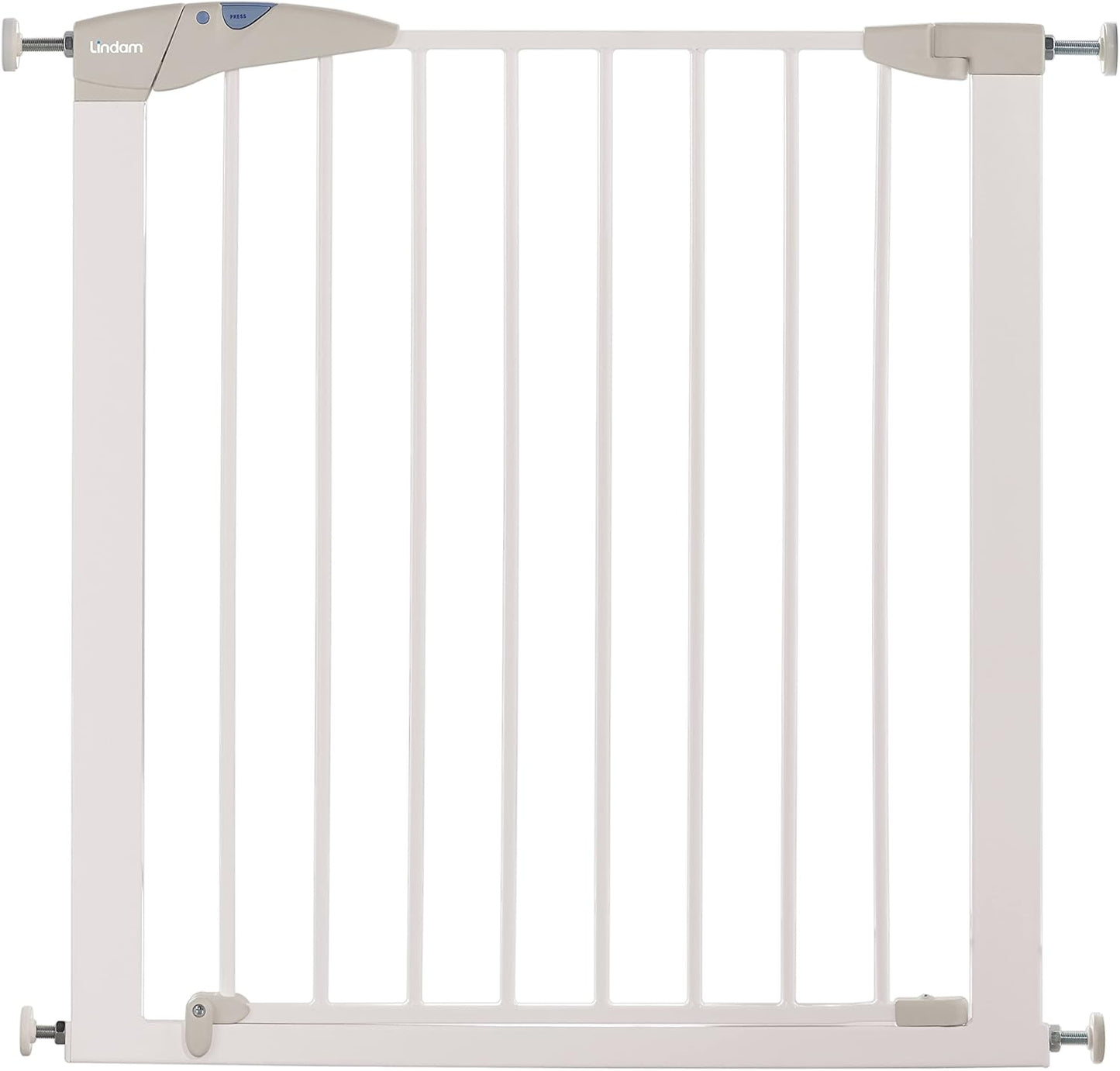 Barrera de seguridad metálica extensible BabyDan Multidan, blanca - Se adapta a aberturas de 62,5 cm a 106,8 cm - Puerta de ajuste con tornillos y presión Munchkin Lindam Sure Shut Axis también es adecuada como puerta para perros