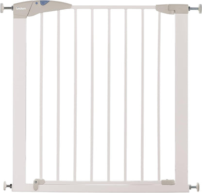 Barrera de seguridad metálica extensible BabyDan Multidan, blanca - Se adapta a aberturas de 62,5 cm a 106,8 cm - Puerta de ajuste con tornillos y presión Munchkin Lindam Sure Shut Axis también es adecuada como puerta para perros