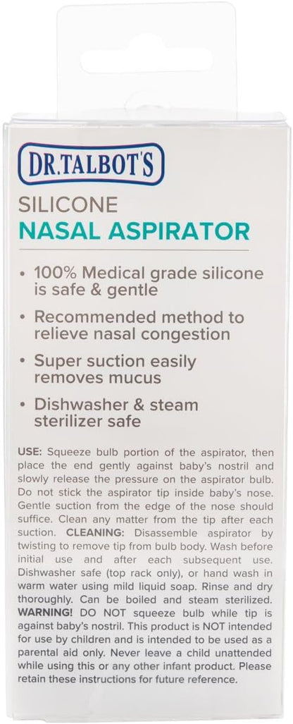 Dr. Talbot's Aspirador Nasal para Bebês - Silicone sem BPA - com Estojo para Armazenamento - Transparente