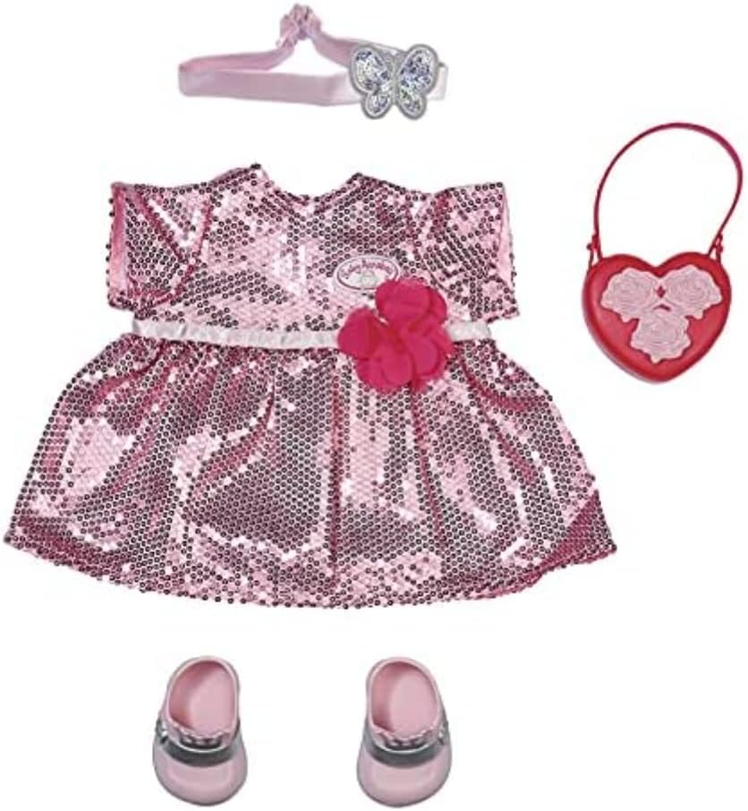 Baby Annabell Conjunto Deluxe Glamour 43cm - Roupa de Festa Brilhante - Fácil para Mãos Pequenas, Brincadeiras Criativas Promovem Empatia e Habilidades Sociais, para Crianças a partir de 3 Anos - Inclui Vestido, Sapatos e Mais