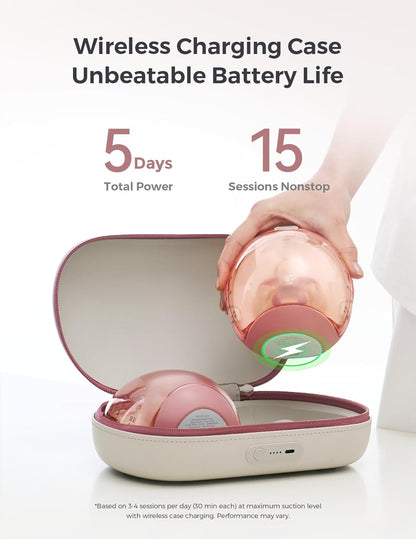 Momcozy Bomba tira-leite Air 1 Ultra-Slim, bomba vestível mãos-livres com estojo de carregamento sem fio e controle por aplicativo com modo automático e alerta de leite cheio.