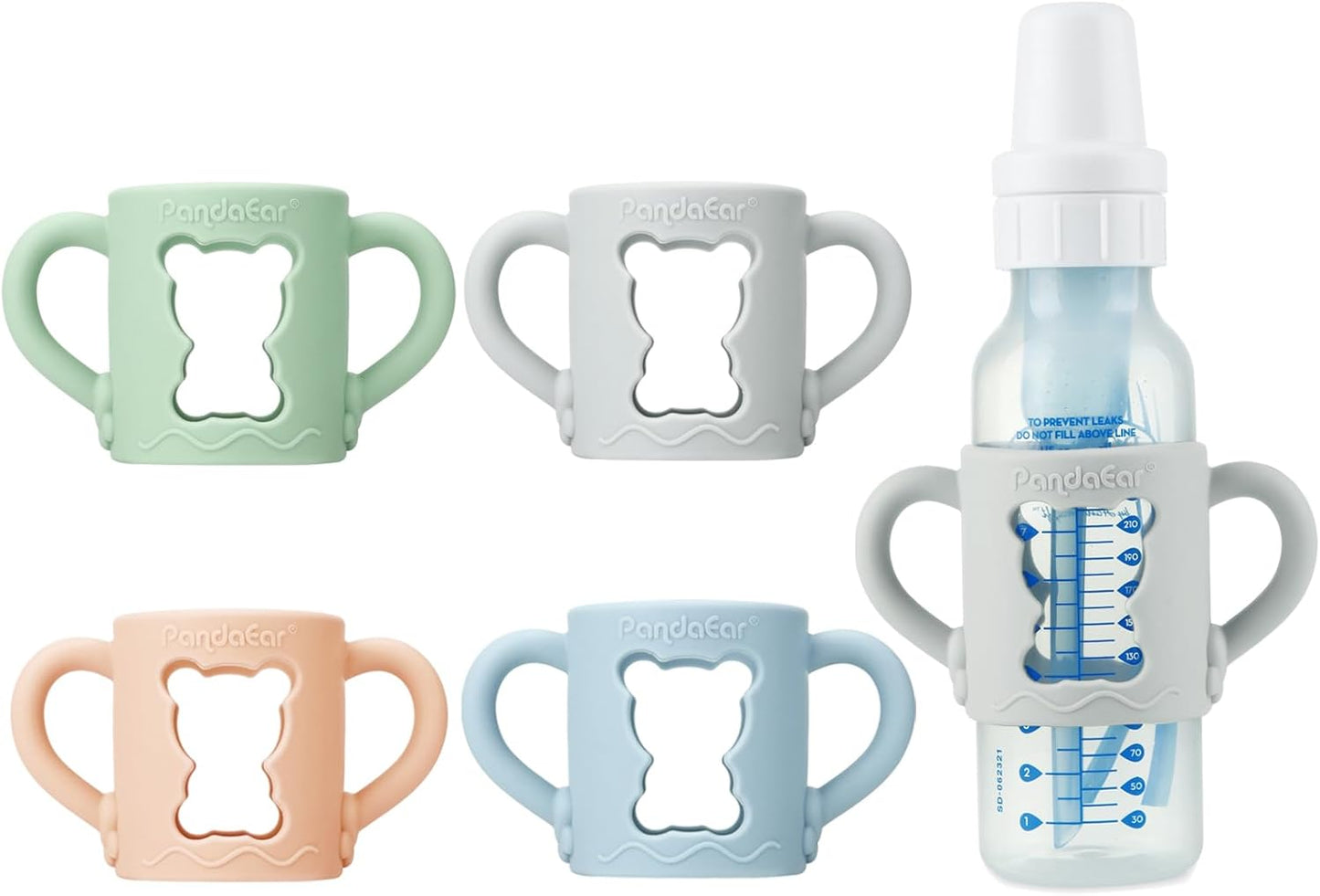 PandaEar Conjunto de 4 Alças de Silicone Compatíveis com Mamadeiras Estreitas Dr. Brown's de 250 ml (8 oz), Suportes para Mamadeira
