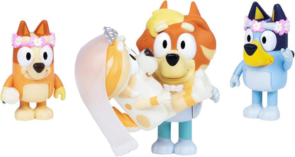 Bluey Figura 4-Pack Wedding Time, Reencenação do Dia do Casamento do Tio Rad e Frisky e Figuras da Florista do Bingo, Branco