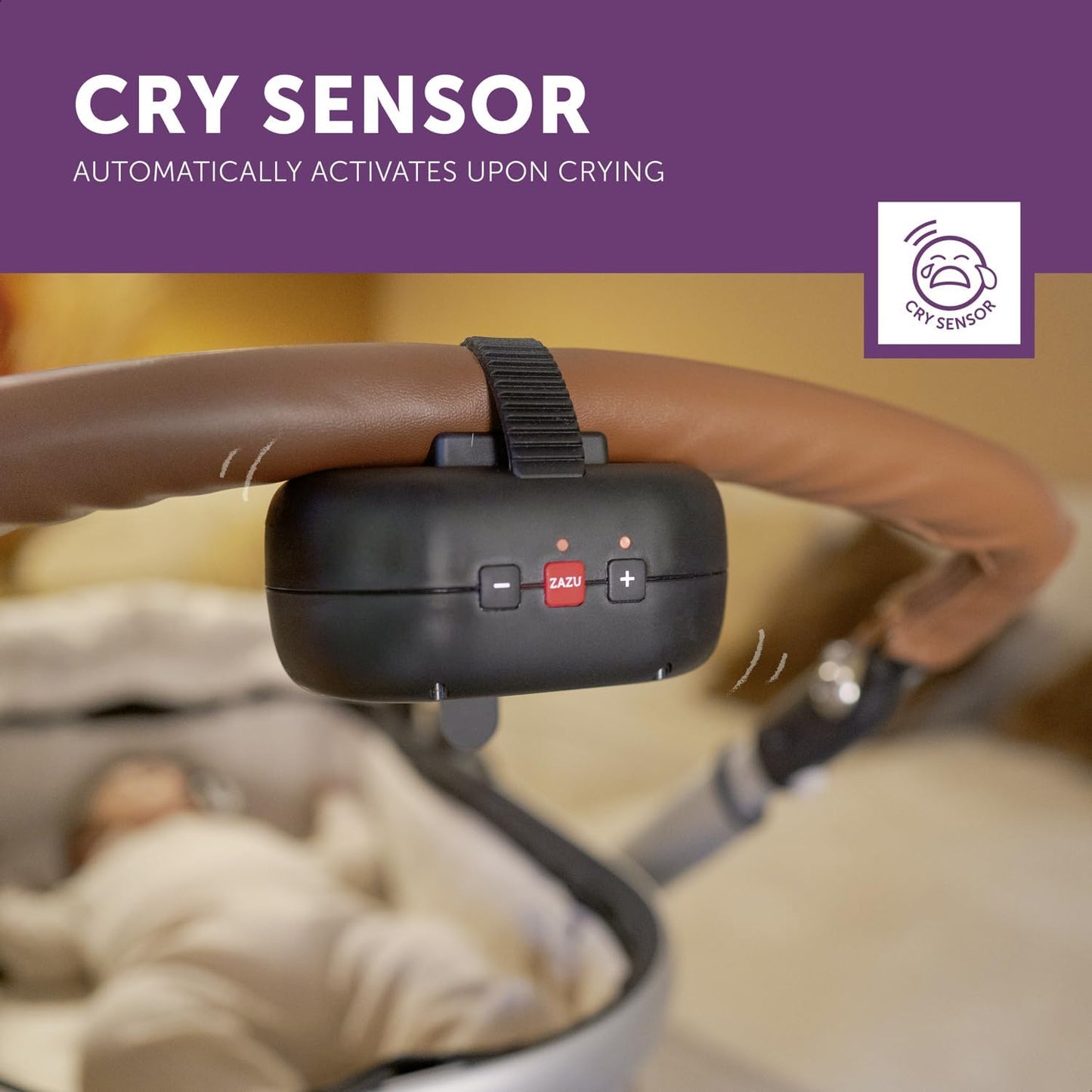 ZAZU Robby Baby Rocker - Cadeira de balanço automática para carrinho de bebê, força ajustável, temporizador de 40 minutos, sensor de choro, bateria de longa duração, resistente à água, ajuste universal