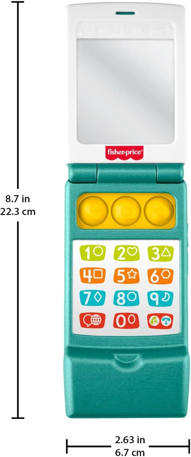 Fisher-Price Baby Toy Flip Phone Laugh & Learn Musical Learning Activity for Toddler Faming Play Infants Ages 6+ Months Version Multilanguage, JMM31