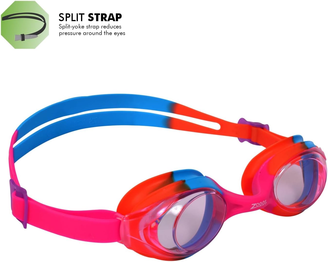 Zoggs Óculos de natação Bondi Kids, óculos de natação com proteção UV, alças de óculos infantis com ajuste de deslizamento dividido, lentes de óculos de natação transparentes sem neblina, óculos de natação para crianças de 6 a 14 anos