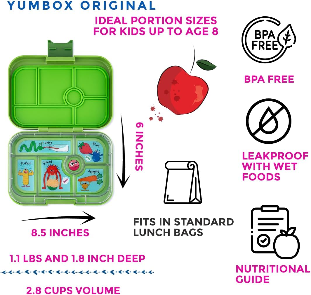 yumbox Recipiente original de lancheira Bento à prova de vazamentos para crianças (cinza nebuloso (bandeja de Paris))