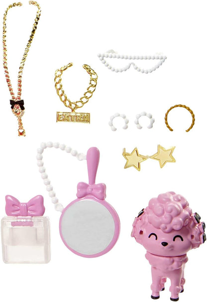 Boneca BARBIE BRAND Extra Fancy em vestido rosa brilhante alto-baixo, com cachorrinho de estimação, cabelo extra longo e acessórios, juntas flexíveis, brinquedo para crianças de 3 anos ou mais, HHN12, multicolorido