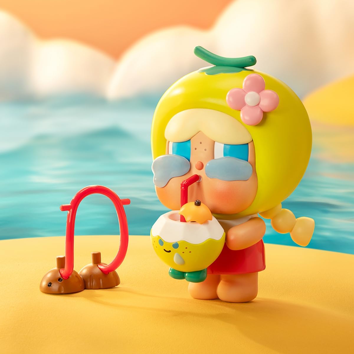 POP MART Crybaby Coconut Figura-Personagem Articulado Verde Design Premium Presentes para Mulheres Brinquedo Colecionável Favorito dos Fãs Figura de Ação de Brinquedo de Arte