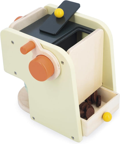 Janod - Máquina de Café Barista Infantil de Madeira - Com Moedor de Café Manual - 20 Acessórios de Madeira e Feltro Incluídos - Brinquedo de Imitação - Desenvolve a Imaginação - A partir de 3 anos - J06644