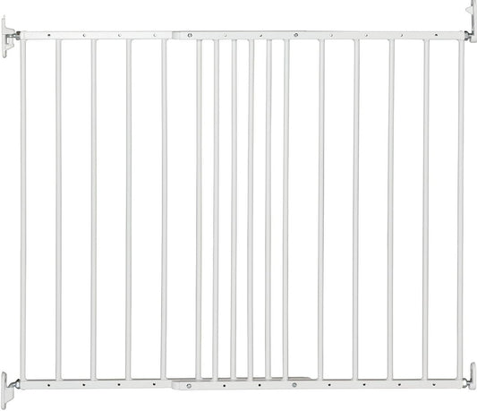 Barrera de seguridad metálica extensible BabyDan Multidan, blanca - Se adapta a aberturas de 62,5 cm a 106,8 cm - Puerta de ajuste con tornillos y presión Munchkin Lindam Sure Shut Axis también es adecuada como puerta para perros
