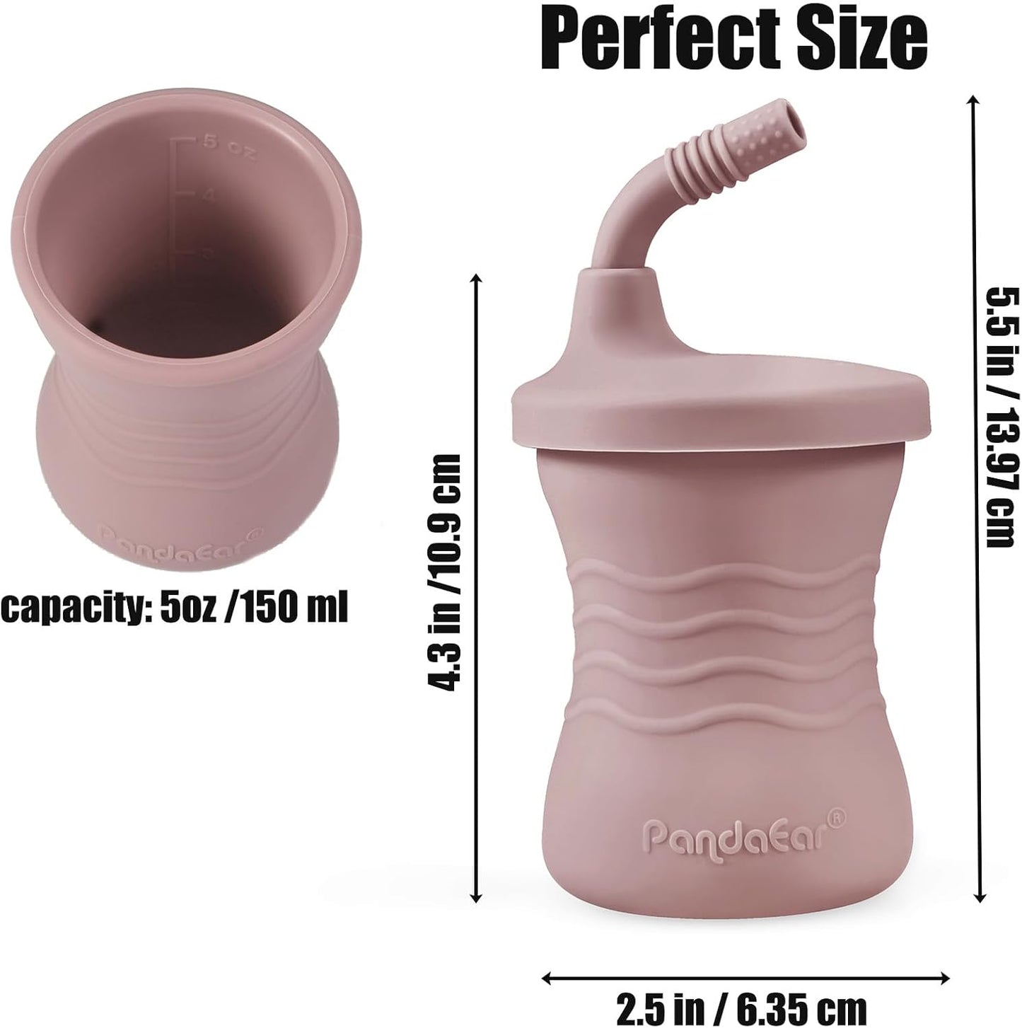 PandaEar Conjunto de 3 Copos de Treinamento para Bebês em Silicone com Canudo, Inquebráveis, para Bebês e Crianças a partir de 6 Meses, 148ml (Rosa/Rosa Claro/Linho)