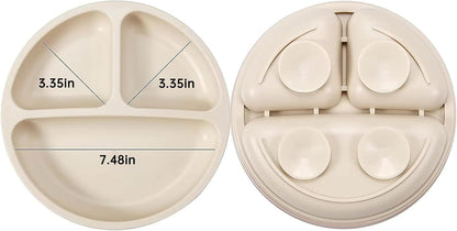 PandaEar Conjunto de alimentação para bebês em silicone | Kit para introdução alimentar | 2 pratos divididos com ventosas + 2 tigelas com ventosas + 2 copos de transição com 2 colheres