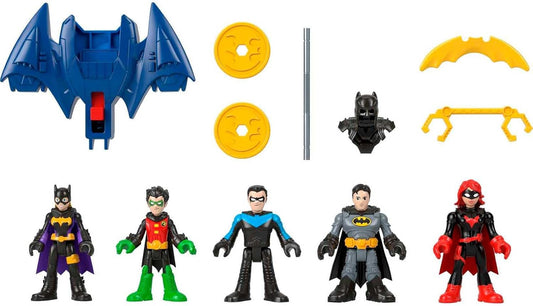 Imaginext DC Super Friends Batman Brinquedos, Pacote Familiar para Crianças em Idade Pré-escolar com 5 Figuras Articuladas e 7 Acessórios para Brincar de Faz-Tudo, HML03, Multicolorido