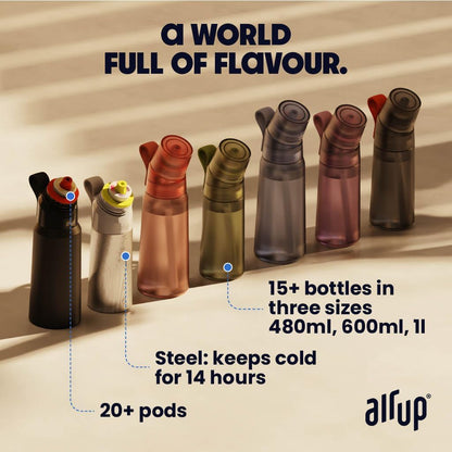 Garrafa de água AIR UP® Original Twist Pro, kit inicial com cápsulas em 5 sabores | Garrafa de 600ml com saborizantes sem açúcar | Pode ser lavada na lava-louças, livre de BPA, na cor azul