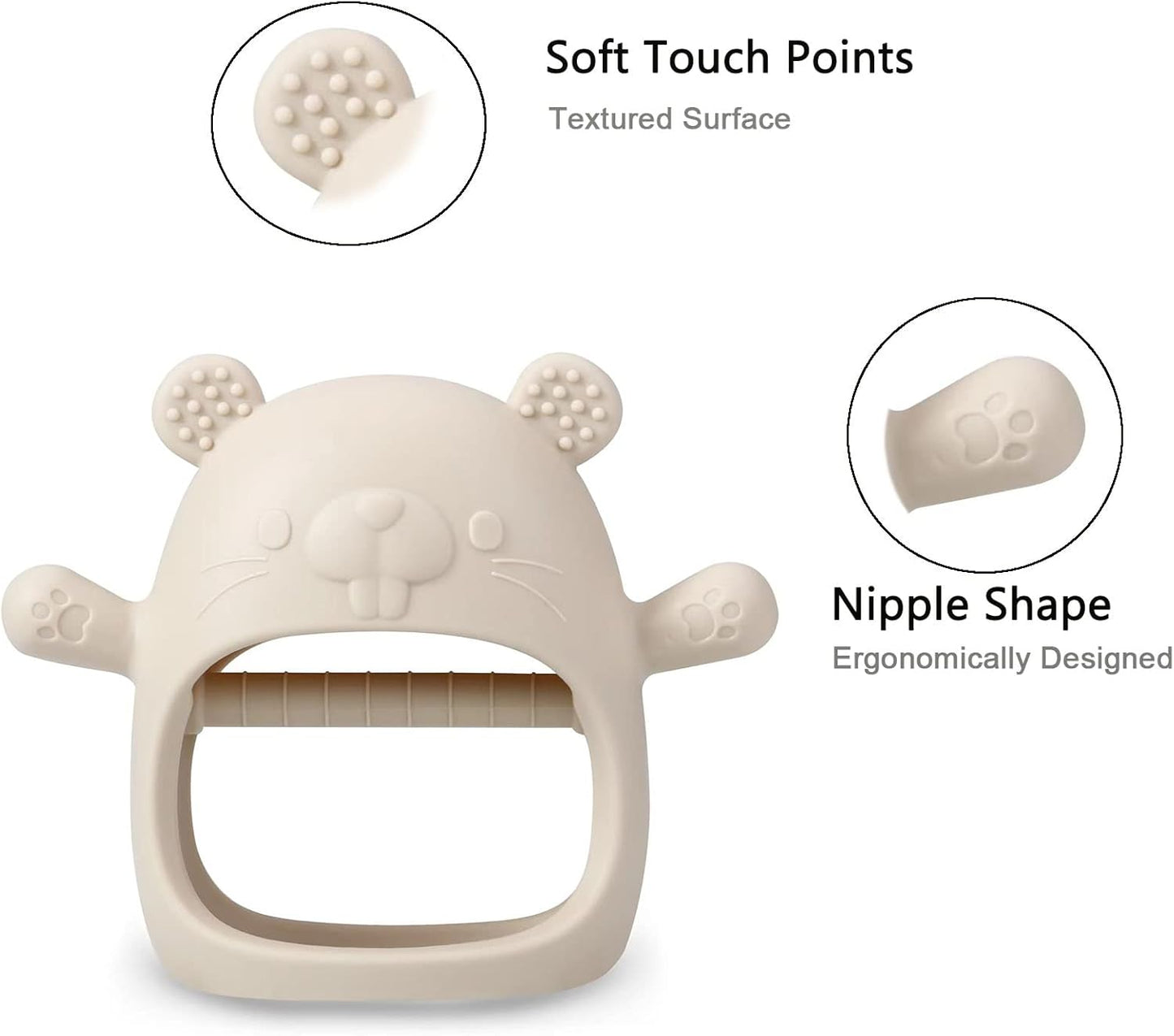 PandaEar Conjunto de 2 mordedores de silicone | Luva mordedora e chupeta para aliviar a dor da dentição (Branco/Azul)