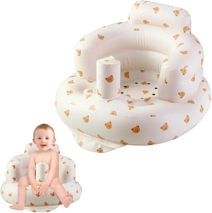 PandaEar Cadeirinha inflável para bebês a partir de 3 meses, cadeira inflável para bebês e crianças pequenas com bomba de ar embutida para que possam sentar, estampa de urso.